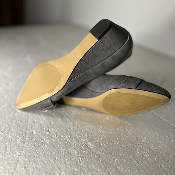 Talbots SZ 5 Laney Buckle Gray suede leather wedge shoe office dressy comfy - Picture 8 of 9